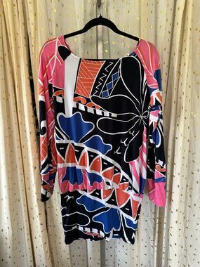 Missing Polynesia Colorful Hawaiian Tribal Stretch Mermaid Style Mini Dress S/M
